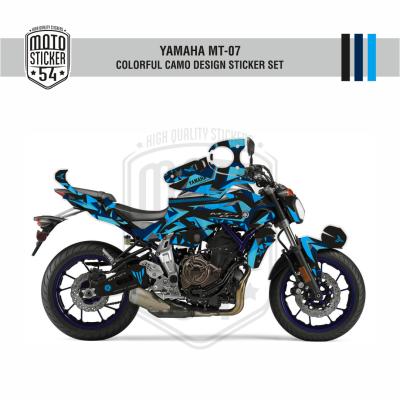 Yamaha MT 07 Colorful Camo Design Görsel Mavi